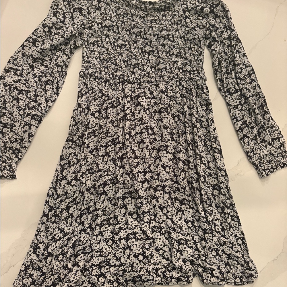 H&M Black and White Floral Smocked Dress